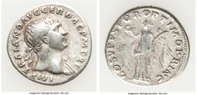 Trajan (AD 98-117). AR denarius (19mm, 3.22 gm, 7h). About XF. Rome, AD 103-111. IMP TRAIANO AVG GER DAC P M TR P, laureate head of Trajan right / COS...