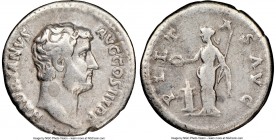 Hadrian (AD 117-138). AR denarius (18mm, 6h). NGC Fine. Rome, AD 134-138. HADRIANVS AVG COS III P P, bare head of Hadrian right / PIET-AS AVG, Pietas ...