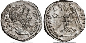 Septimius Severus (AD 193-211). AR denarius (18mm, 12h). NGC AU. Rome, AD 197-198. L SEPT SEV PERT AVG IMP X, laureate head of Septimius Severus right...