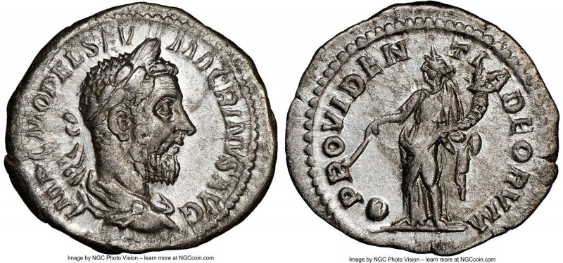 Macrinus (AD 217-218). AR denarius (20mm, 12h). NGC XF. Rome, AD 217-218. IMP C ...