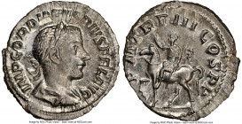 Gordian III (AD 238-244). AR denarius (20mm, 2.62 gm, 12h). NGC MS 5/5 - 3/5. Rome, March-May AD 240. IMP GORDIANVS PIVS FEL AVG, laureate, draped and...