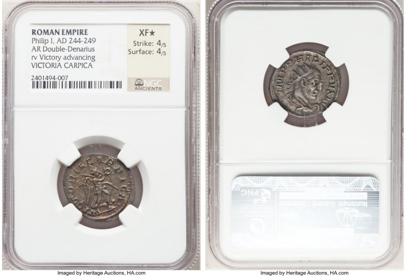 Philip I (AD 244-249). AR antoninianus (22mm, 11h). NGC XF S 4/5 - 4/5. Rome, AD...