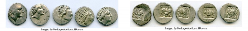 ANCIENT LOTS. Greek. Carian Islands. Rhodes. Ca. 88-84 BC. Lot of five (5) AR dr...