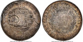 Portuguese Colony Counterstamped 1200 Reis ND (1887) AU53 NGC, KM29.5. C/S AU Weak. Crowned GP counterstamp on Brazil Joao VI 960 Reis 1819-R KM326.1....