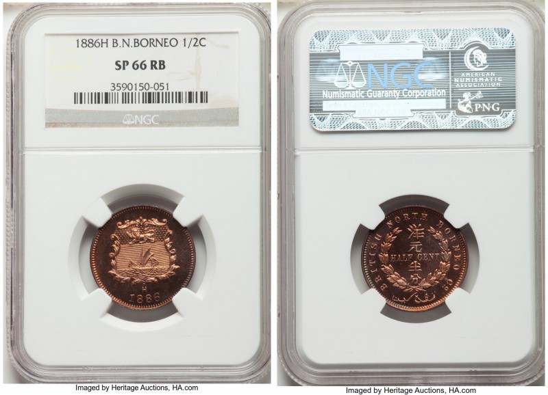 British Protectorate Specimen 1/2 Cent 1886-H SP66 Red and Brown NGC, Heaton min...