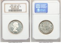 Elizabeth II "Small Date, No Shoulder Fold" 50 Cents 1953 MS65 NGC, Royal Canadian mint, KM53. Variety with small date and no shoulder fold. 

HID09...