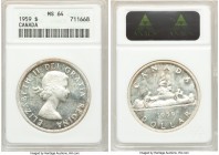 Elizabeth II Dollar 1959 MS64 ANACS, Royal Canadian mint, KM54. 

HID09801242017

© 2020 Heritage Auctions | All Rights Reserved