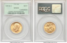 George V gold Sovereign 1914-C MS63 PCGS, Ottawa mint, KM20. Mintage 14,871. AGW 0.2355 oz. 

HID09801242017

© 2020 Heritage Auctions | All Right...