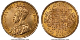 George V gold 5 Dollars 1913 MS64 PCGS, Ottawa mint, KM26. Unusually bright yellow-gold for the type, with rich cartwheel luster and few detracting ma...