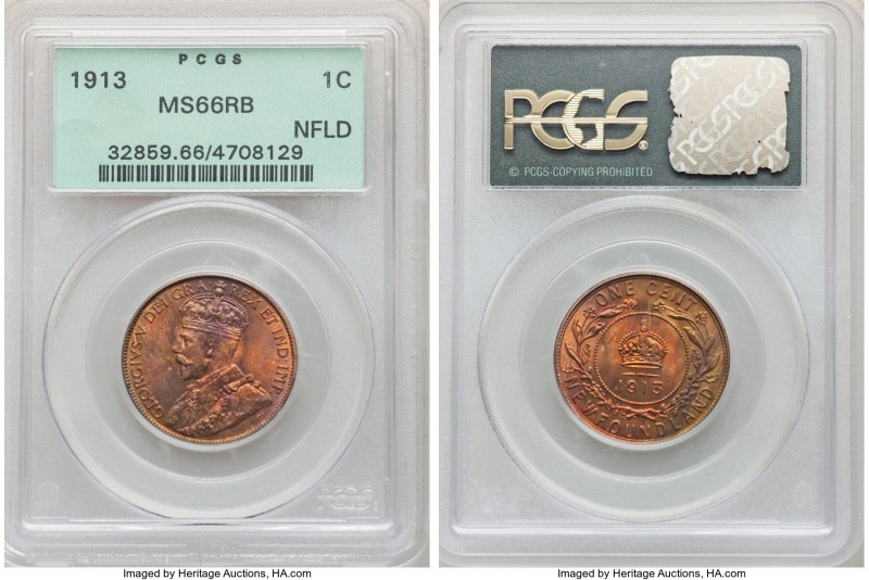 Newfoundland. George V Cent 1913 MS66 Red and Brown PCGS, Ottawa mint, KM16. Fir...