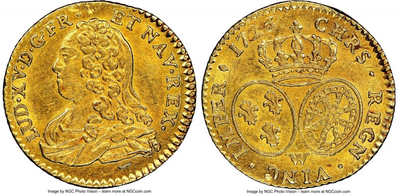 Louis XV gold 1/2 Louis d'Or 1726-W AU55 NGC, Lille mint, KM488.13, Jones-2306. ...