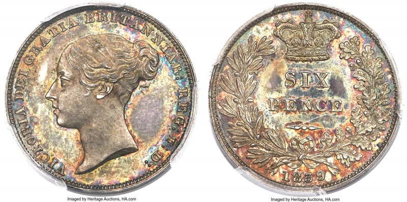 Victoria Proof 6 Pence 1839 PR64 PCGS, KM733.1, S-3908. A toned example with not...