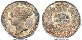 Victoria Proof 6 Pence 1839 PR64 PCGS, KM733.1, S-3908. A toned example with noteworthy contrast between the raised elements and the flashy mirrors, h...