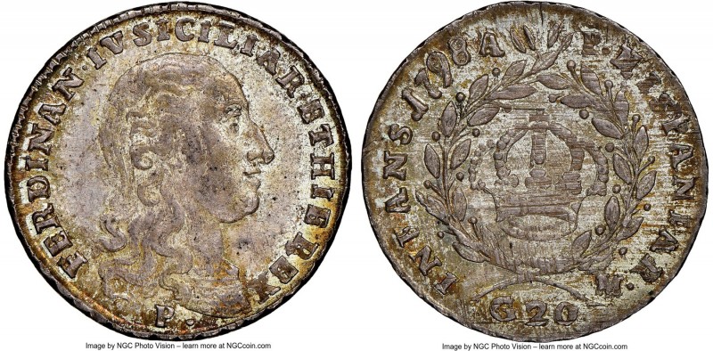 Naples & Sicily. Ferdinando IV 20 Grana 1798-P//AP-M MS63 NGC, KM210.

HID0980...