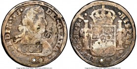 Ferdinand VII Counterstamped "Royalist" 8 Reales ND (1815-1821) Fine Details (Holed, Damaged) NGC, Chihuahua mint, KM203. With LCM (La Comandancia Mil...