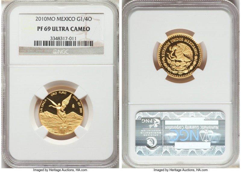 Estados Unidos gold Proof 1/4 Onza 2010-Mo PR69 Ultra Cameo NGC, Mexico City min...