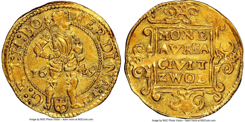 Zwolle. City gold Ducat 1649 MS62 NGC, KM34. With the name and titles of Ferdina...