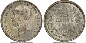 Willem II 25 Cents 1848 MS63 NGC, Utrecht mint, KM76. Dot after date.

HID09801242017

© 2020 Heritage Auctions | All Rights Reserved