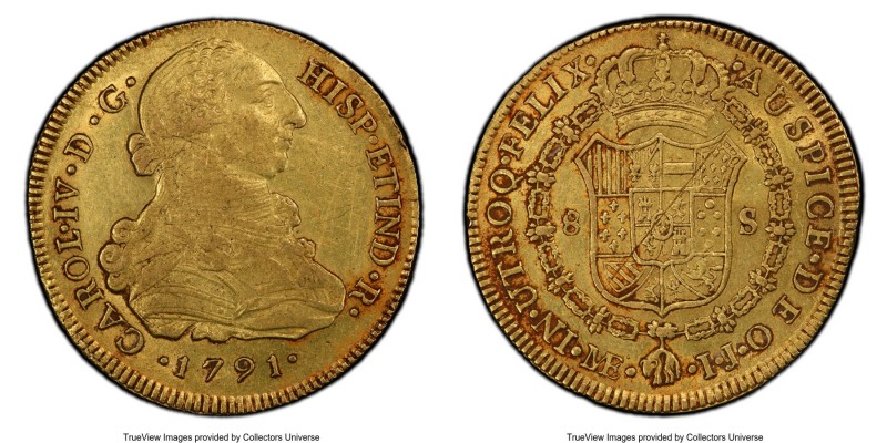 Charles IV gold 8 Escudos 1791 LM-IJ AU53 PCGS, Lima mint, KM92, Calico-1590. AG...