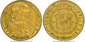 Charles III gold 4 Escudos 1787 M-DV XF Details (Reverse Scratched) NGC, Madrid mint, KM418.1a, Jones-1757. Comes with detailed collector and auction ...