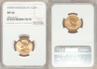 Confederation gold 20 Francs 1947-B MS66 NGC, Bern mint, KM35.2. AGW 0.1867 oz. 

HID09801242017

© 2020 Heritage Auctions | All Rights Reserved