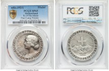 Confederation silver Matte Specimen "Swiss Shooting Society" Medal ND (c. 1921) SP65 PCGS, Richter-1970a. 35mm. Award medal to Paul Lang Pistole. Maid...