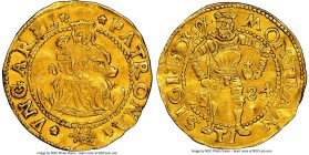 Transylvania. Sigismund Bathory gold Ducat 1584 XF Details (Damaged) NGC, Nagyszeben (Hermannstadt) mint, Fr-295, Jones-2408. 3.49gm. Detailed collect...