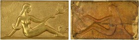 Gibert (L.) ? : Jeune femme aux colombes, s.d

SPL. Bronze doré, 93,0 mm, 248,00 g, 12 h

Fonte uniface en bronze doré dotée de quatre trous d'acc...