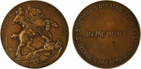 Belgique, souvenir du Saint George's day de 1918, par Dupon, 1926

SPL / SUP+. Bronze, 60,0 mm, 65,43 g, 12 h

Différent J. FONSON sur la tranche....