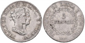 Lucca – Elisa Bonaparte e Felice Baciocchi (1805-1814) - 5 Franchi 1807 - Gig. 4 NC Colpetto.
qBB-BB

For information on shipments and exports outs...