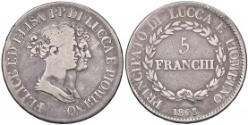 Lucca – Elisa Bonaparte e Felice Baciocchi (1805-1814) - 5 Franchi 1808 - Gig. 6 R Colpetti.
MB-BB

For information on shipments and exports outsid...