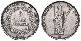 Milano – Governo Provvisorio (1848-1848) - 5 Lire 1848 - Gig. 3 C Colpetti e segnetti.
BB

For information on shipments and exports outside the Ita...