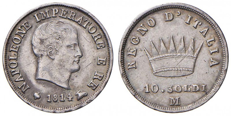 Napoleone I Re d'Italia – Milano (1805-1814) - 10 Soldi 1814 - Gig. 186 C
BB-SP...