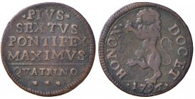 Bologna – Pio VI (1775-1799) - Quattrino 1796 - Munt. Manca RRR Variante .1796.
BB

For information on shipments and exports outside the Italian te...