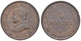 Roma – Pio IX (1846-1870) - 4 Soldi 1866 An. XXI - Gig. 316 C Colpetti.
BB-SPL

For information on shipments and exports outside the Italian territ...