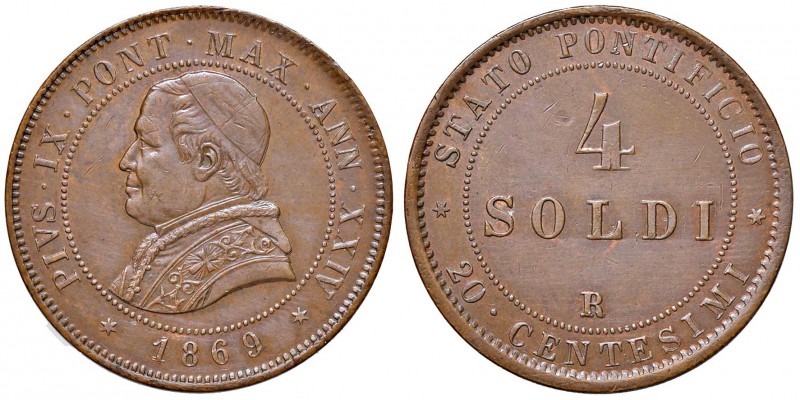 Roma – Pio IX (1846-1870) - 4 Soldi 1869 An. XXIV - Gig. 322 C Colpetti e tracce...