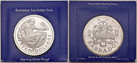 Barbados - 10 Dollari 1974 - KM 17A C In Franklin Mint box. 37,90 grammi di argento 925. Scatola in discrete condizioni.&nbsp;Scritte a penna sulla co...
