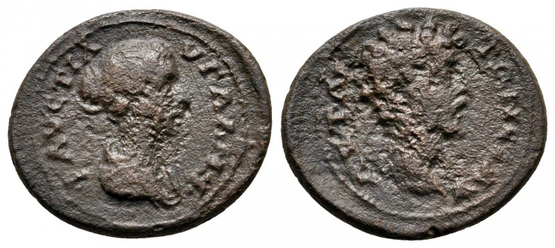 Mysia. Lampsakos. Marcus Aurelius and Faustina II AD 161-180. 
Bronze Æ

17 m...