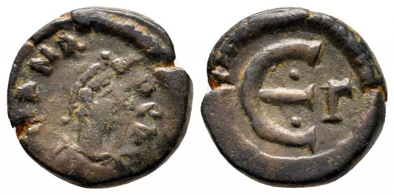 Anastasius I AD 491-518. Constantinople
Pentanummium Æ

14 mm., 2,28 g.


...