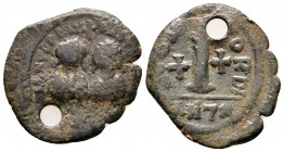 Justin I & Justinian I AD 527. Theoupolis (Antioch). Decanummium Æ