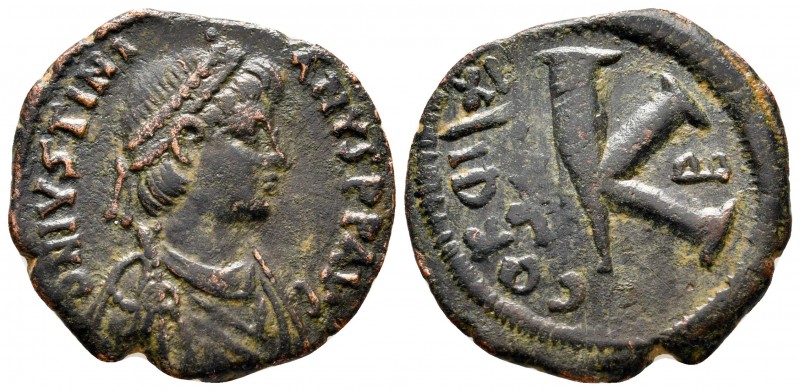 Justinian I AD 527-565. Theoupolis (Antioch)
Half Follis or 20 Nummi Æ

25 mm...