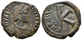 Justinian I AD 527-565. Theoupolis (Antioch). Half Follis or 20 Nummi Æ