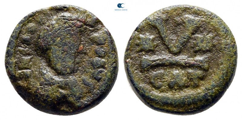 Maurice Tiberius AD 582-602. Catania
Pentanummium Æ

11 mm., 1,43 g.



n...