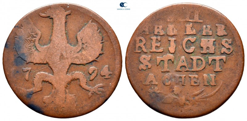Germany. Aachen. AD 1794.
12 Heller Copper

24 mm., 3,52 g.



fine