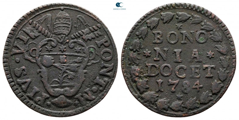 Italy. Pius VI AD 1775-1799.
Quattrino 1784

20 mm., 2,01 g.



very fine