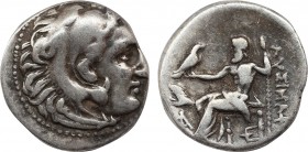 KINGS OF THRACE (Macedonian). Lysimachos (305-281 BC). Drachm. Lysimacheia.
Obv: Head of Herakles right, wearing lion skin.
Rev: AΛΕΞΑΝΔΡΟΥ.
Zeus s...