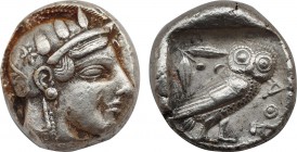 ATTICA. Athens. Tetradrachm (Circa 470-465 BC). Transitional issue.
Obv: Helmeted head of Athena right, with frontal eye.
Rev: AΘE.
Owl standing ri...