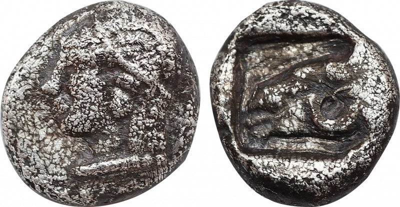 TROAS. Kebren. Obol (5th century BC).
Obv: Archaic head (Apollo?) left.
Rev: Hea...