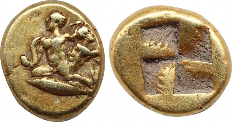 MYSIA. Kyzikos. EL Hekte (Circa 460-400 BC).
Obv: Herakles and his brother, Iph...