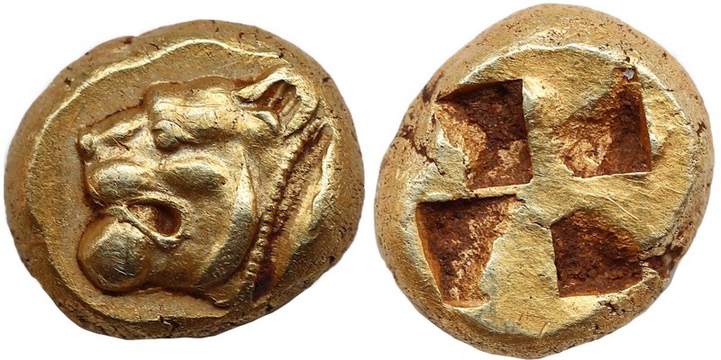 MYSIA. Kyzikos. EL Hekte (Circa 550-450 BC).
Obv: Head of lion left; to right, ...